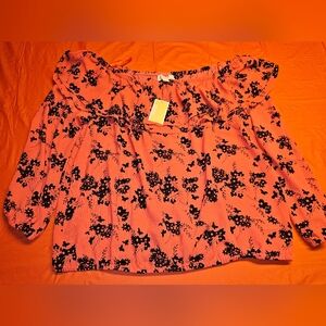 Michael Kors Red & Black Floral Optional  Off-Shoulder Blouse sz0X New w/Tags